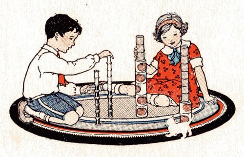 [children making
  towers]